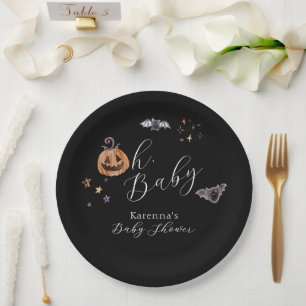 Prato De Papel Boho Halloween Sexo Neutro Oh Chá de fraldas
