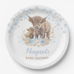 Prato De Papel Boho Highland Cow Floral Pampas Grass Baby Boy