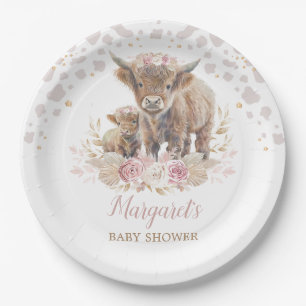 Prato De Papel Boho Highland Cow Floral Pampas Grass Baby Girl