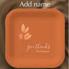 Prato De Papel Boho Laranja Queimado Personalizado Dá Ação de Gra