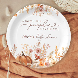 Prato De Papel Boho Little Pumpkin Fall Chá de fraldas de Flores