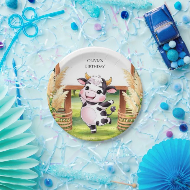 Prato De Papel Boho Magic Cow Birthday (Festa)