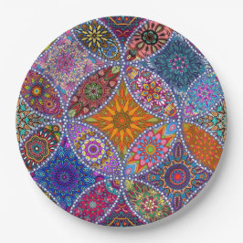 Prato De Papel Boho Mandala - Padrão Colorido Hippie Retro Vintag