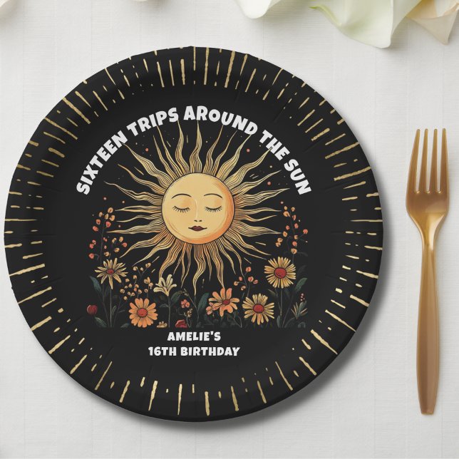 Prato De Papel Boho Mystical Sun Birthday (Criador carregado)