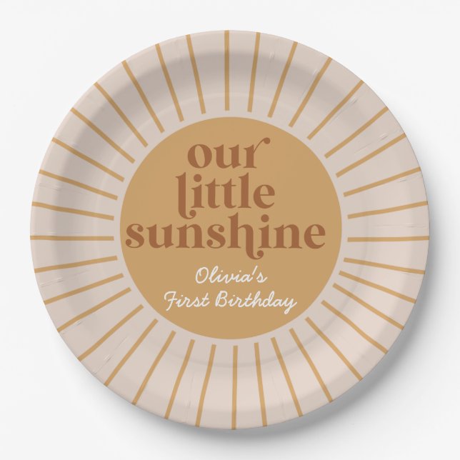 Prato De Papel Boho Nossa Pequena Sunshine Aniversário (Frente)