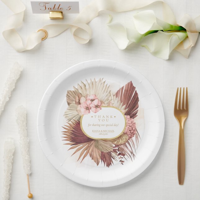 Prato De Papel Boho Oasis Casamento Floral Agradecimento V2 ID959 (Casamento)
