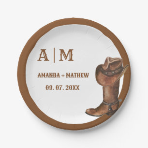 Prato De Papel Boho Ocidental Casamento de Cowboy Elegante Obriga