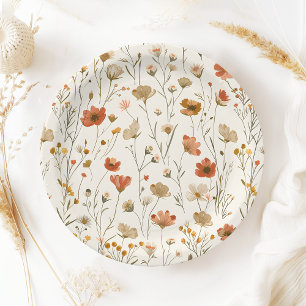 Prato De Papel Boho Orange Wildflower Baby in Bloom Chá de fralda