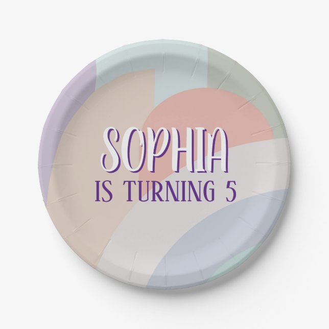 Prato De Papel Boho Pastel Rainbow Birthday (Frente)