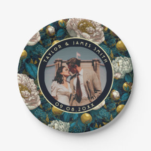 Prato De Papel Boho Peonies Plates Para Festa de noivado