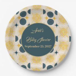 Prato De Papel Boho Personalizado Sol Lua Estrelas Azul Amarelo