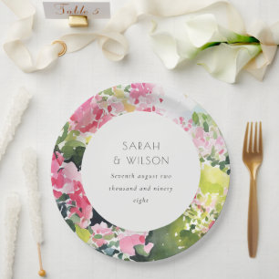 Prato De Papel Boho Pink Green Tropical Bougainvillea Weding