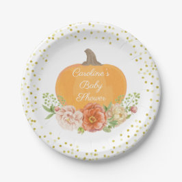 Prato De Papel Boho Pumpkin Fall Chá de fraldas Watercolor Floral
