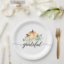 Prato De Papel Boho Pumpkin Fall Watercolor Grateful Ação de Graç