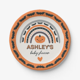 Prato De Papel Boho Rainbow Bats Orange Halloween Chá de fraldas