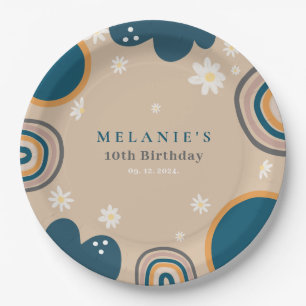 Prato De Papel Boho Rainbow Daisy Beige Birthday