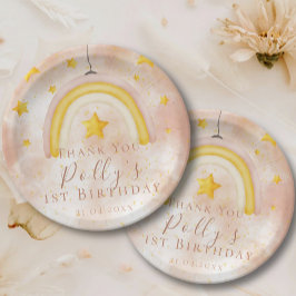 Prato De Papel Boho Rainbow Dourado Stars Magnético primeiro aniv