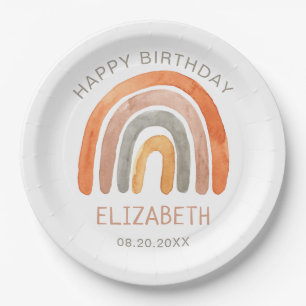 Prato De Papel Boho Rainbow Happy Birday 