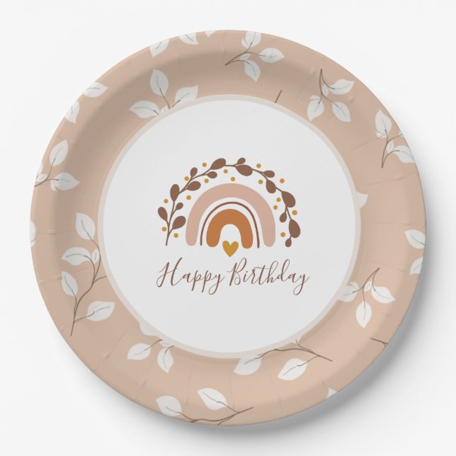 Prato De Papel Boho Rainbow Happy Birthday Plates (Frente)