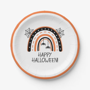 Prato De Papel Boho Rainbow Happy Halloween