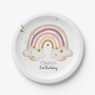 Prato De Papel Boho Rainbow Party Neutral Earth Tones Modern