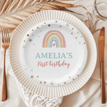 Boho Rainbow Pink Birthday Plates