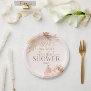 Prato De Papel Boho Rosa Suave Floral Flores Chá de Noiva