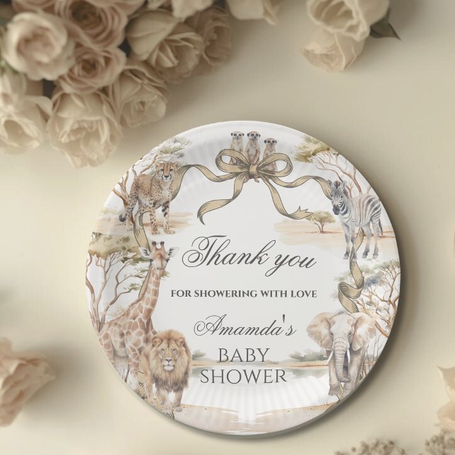 Prato De Papel Boho Safari Animals Gender Neutral Baby Shower (Criador carregado)