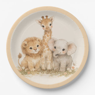 Prato De Papel Boho Safari Cute Animal Earthy Neutral Baby Shower