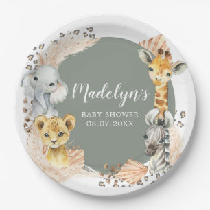 Prato De Papel Boho Sage Green Safari Oh Boy Paper Plate