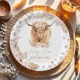 Prato De Papel Boho Santa Vaca Highland Pampas 1rua Primeiro Aniv