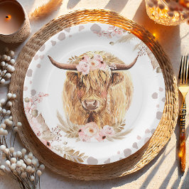 Prato De Papel Boho Santa Vaca Highland Pampas 1rua Primeiro Aniv