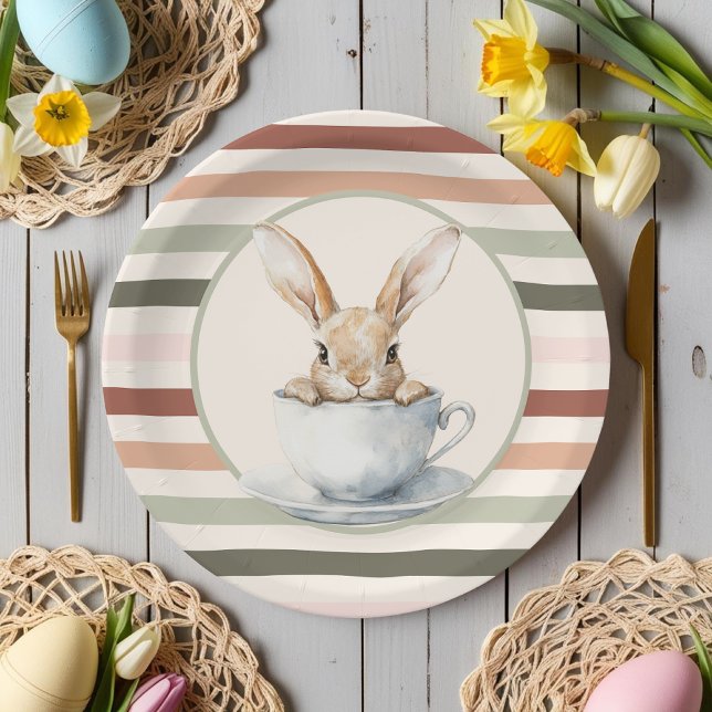 Prato De Papel Boho Stripes e Páscoa Bunny (Boho Stripes & Bunny Easter Paper Plates)