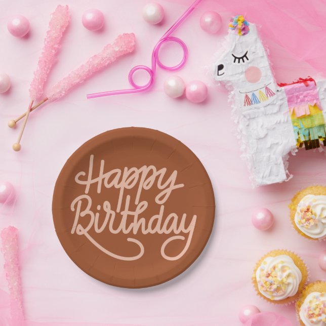 Prato De Papel Boho Summer Brown Terracotta Trendy Happy Birthday (Festa)