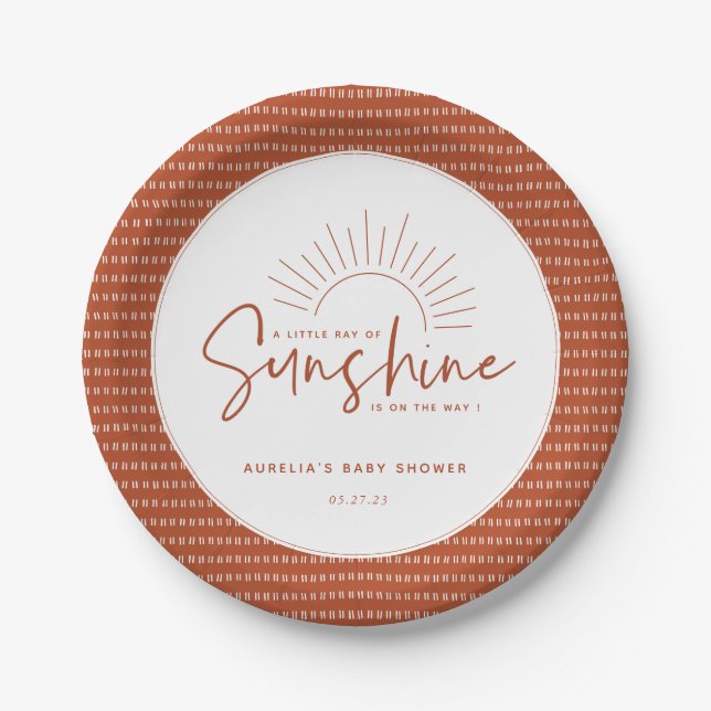 Prato De Papel Boho Sunshine Chá de fraldas (Frente)