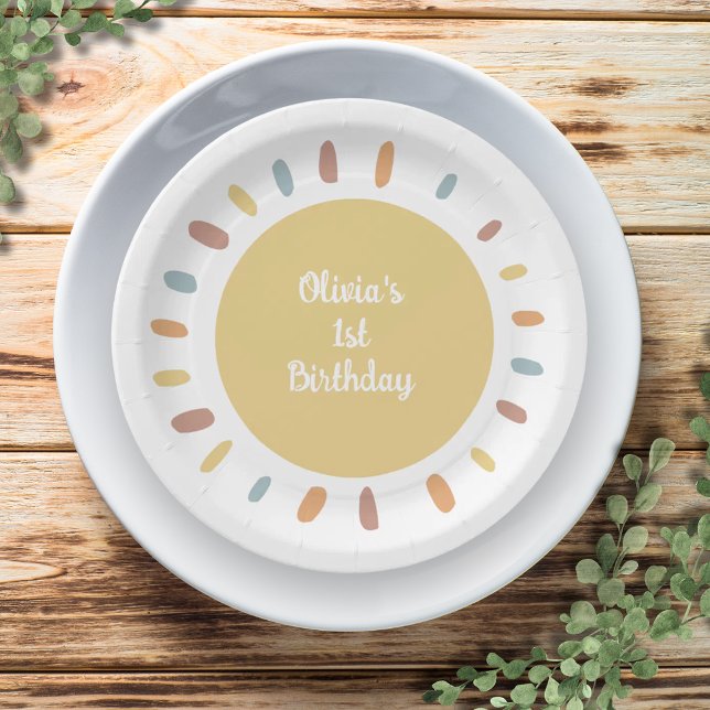 Prato De Papel Boho Sunshine First Festa de aniversário (Boho Sunshine Birthday Party Paper Plates)