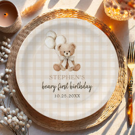 Prato De Papel Boho Teddy Bear Beary First 1st Birthday Party
