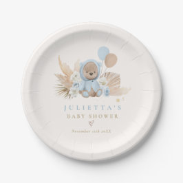 Prato De Papel Boho Teddy Bear Blue - Chá de fraldas de espera