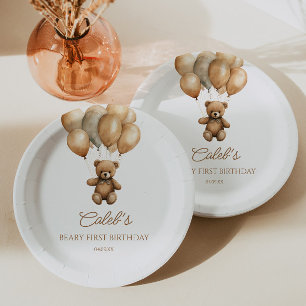 Prato De Papel Boho Teddy Bear First Festa de aniversário