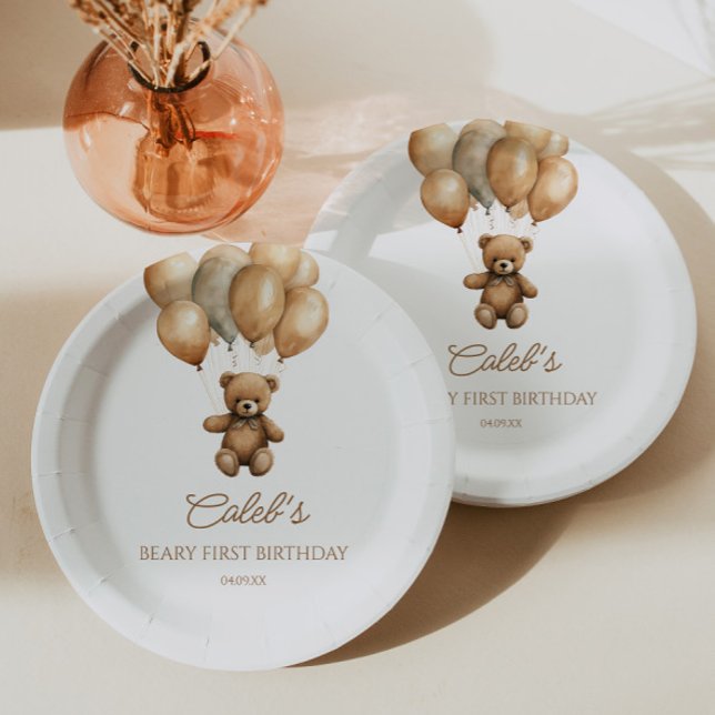 Prato De Papel Boho Teddy Bear First Festa de aniversário (Criador carregado)