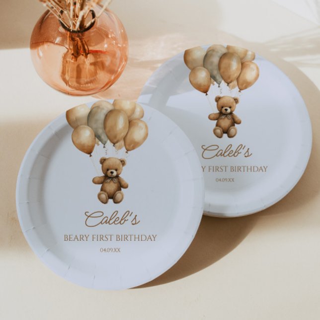 Prato De Papel Boho Teddy Bear First Festa de aniversário (Criador carregado)