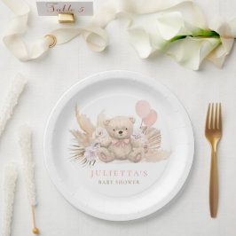 Prato De Papel Boho Teddy Bear Girl Rosa BearChá de fraldas de Es