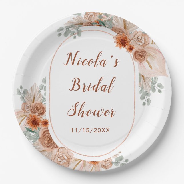 Prato De Papel Boho Terracotta Pampas Grass (Frente)