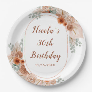 Prato De Papel Boho Terracotta Pampas Grass Birthday