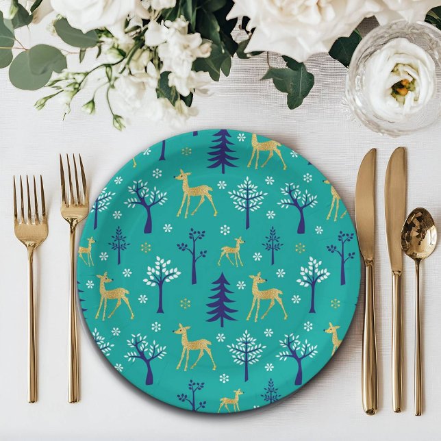 Prato De Papel Boho Trees Dourados Deers Moderno (Criador carregado)