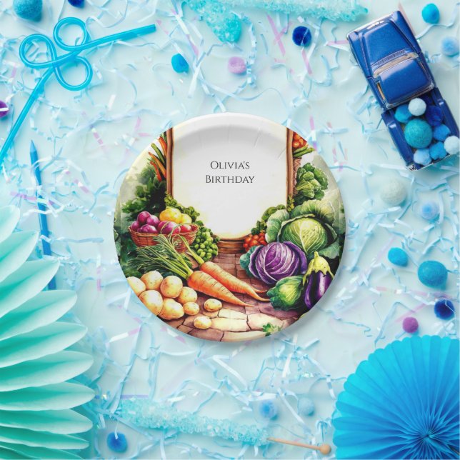Prato De Papel Boho Veggies Farmers Market Aniversário (Festa)