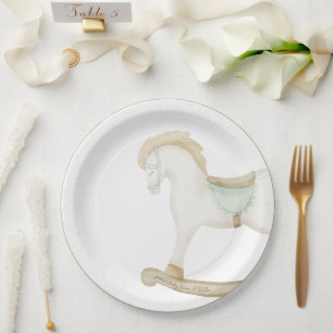 Prato De Papel Boho Vintage Rocking Horse Chá de fraldas Sage