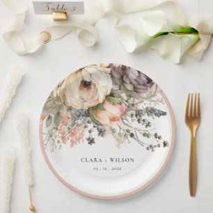 Prato De Papel Boho Watercolor Fall Autumn Floral Bunch Wedch