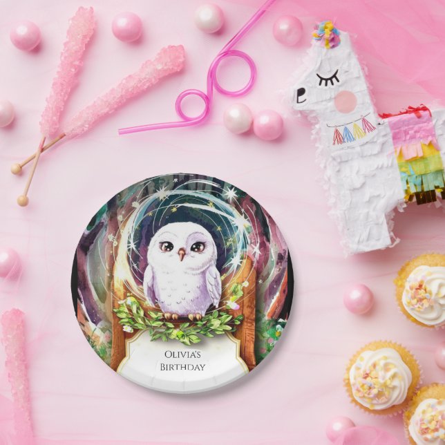 Prato De Papel Boho Watercolor Owl Birthday (Festa)