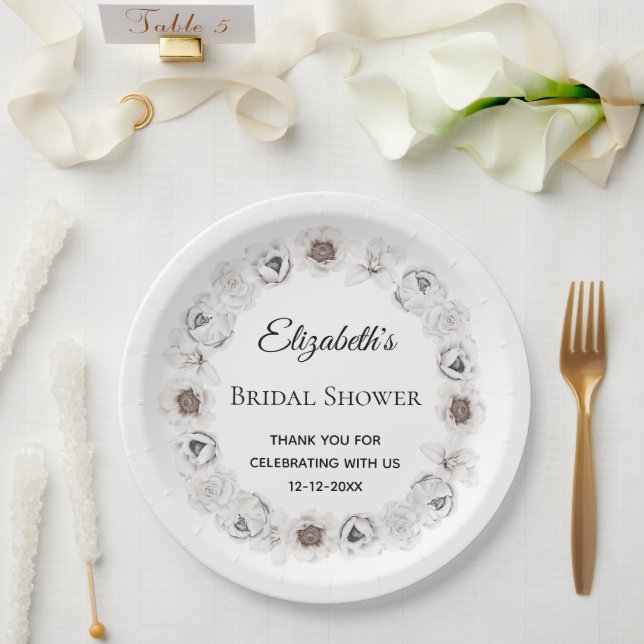 Prato De Papel Boho White Floral Chá de panela (Casamento)